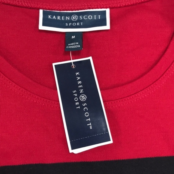 Karen Scott Sport Colorblocked Striped Grommet Top - Picture 5 of 8